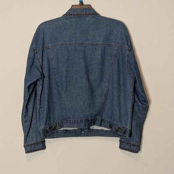 PETITE SOPHISTICATE Blue Denim Jean Jacket w Red Beaded Accents; Size PL - Picture 3 of 5